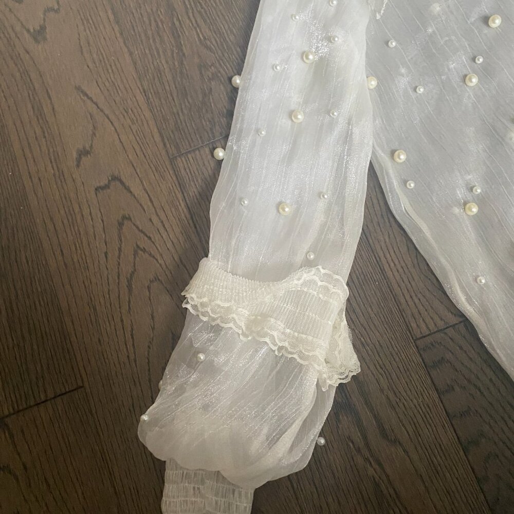 CHANEL BOUTIQUE PEARL TIE NECK BLOUSE - Picture 2 of 6